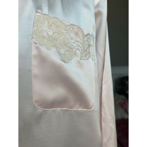 Natori Satin Lace Trim Nightshirt Blush Pink Silky Button Front Women’s Large - Picture 3 of 5